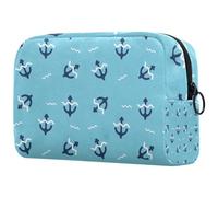 Beauty case blu con ancora e onda, da donna, per articoli da toeletta da viaggio, grande, pratica borsa organizer con cerniera, Multi, 18.5x7.5x13cm/7.3x3x5.1in, Beauty case