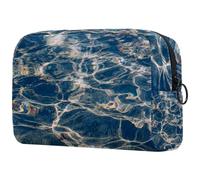 Beauty case blu con riflessi e onde da donna, borsa da viaggio per articoli da toeletta grande, pratica borsa organizer con cerniera, Multi, 18.5x7.5x13cm/7.3x3x5.1in, Beauty case