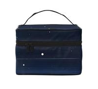 Beauty case blu scuro con vista notturna. Borsa per cosmetici da donna alla moda, grande, organizer da viaggio