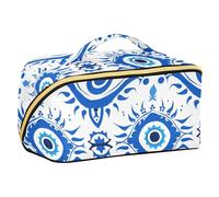 Beauty case blu tradizionale con design Evil Eye, con divisori essenziali, borsa per cosmetici con scomparti e manico