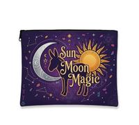 Beauty case bohemien celestiale, con sole e luna, borsa magica da viaggio per donne, piccola borsa portatile in tela con cerniera, astrologia per la cura della pelle, Viola, 7x9 Inch, Magia