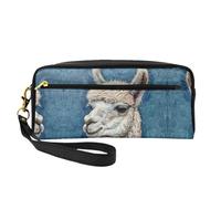 Beauty case - Borsa per trucchi in pelle con stampa alpaca e lama, piccola borsa per il trucco da viaggio, organizer per articoli da toeletta con custodia con cerniera, nera, taglia unica, Nero