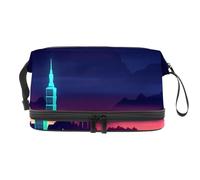 Beauty case City Night a doppio strato per donne e ragazze, borsa da viaggio per trucchi pratica borsa organizer con scomparto per pennelli, Multi, 27x15x14 cm/10.6x5.9x5.5 in, Beauty case