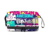 Beauty case colorato a doppio strato con parole incredibili, per donne e ragazze, trousse da viaggio per trucchi, pratica borsa organizer con scomparto per pennelli, Multi, 27x15x14 cm/10.6x5.9x5.5