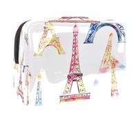 Beauty case colorato con Torri di Parigi per donne, beauty case da viaggio, grande, in PVC, pratico astuccio organizer con cerniera, Multi, 18.5x7.5x13cm/7.3x3x5.1in, Beauty case