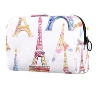 Beauty case colorato con Torri di Parigi per donne, beauty case da viaggio, grande, pratico astuccio organizer con cerniera, Multi, 18.5x7.5x13cm/7.3x3x5.1in, Beauty case