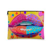 Beauty case colorato Pop Art, grande borsa da viaggio per cosmetici, con design a labbra, organizer portatile in tela con cerniera, borsa da toeletta regalo per festival, Giallo, 7x9 Inch