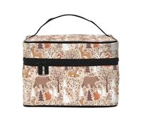 Beauty case con animali del bosco in toni neutri, graziosa borsa per cosmetici da donna, borsa da toilette, grande borsa organizer da viaggio per il trucco
