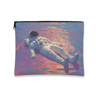 Beauty case con astronauta, borsa da viaggio a tema spazio cosmico per donne, piccola borsa portatile in tela con cerniera, borsa da toeletta regalo per festival, ideale per l'estate, Pesca, 7x9 Inch