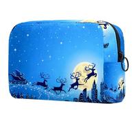 Beauty case con Babbo Natale e cielo sopra la città, con paesaggio invernale natalizio da donna, borsa da viaggio per articoli da toeletta grande, pratica borsa organizer con cerniera, Multi,