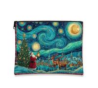 Beauty case con Babbo Natale, notte stellata, borsa da viaggio per cosmetici, da donna, portatile, grande, in tela, con cerniera, borsa da toeletta per la cura della pelle, Blu, 7x9 Inch, Custodia