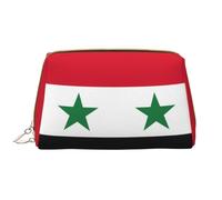 Beauty case con bandiera della Repubblica Araba Siriana, in pelle, con cerniera, per trucchi, grande, apertura ampia, bianco, Taglia unica