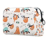 Beauty case con bradipi che ascolta radio da donna, borsa da viaggio per articoli da toeletta grande, pratica borsa organizer con cerniera, Multi, 18.5x7.5x13cm/7.3x3x5.1in, Beauty case