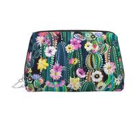 Beauty case con cactus in fiore con divisore da viaggio borsa cosmetica portatile, Argento, One Size