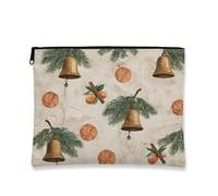 Beauty case con campane natalizie, borsa da viaggio rustica per le vacanze, borsa da viaggio per donne, piccola borsa portatile in tela con cerniera, borsa da toilette invernale per la cura della