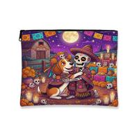 Beauty case con cane Beagle Day of the Dead, divertente astuccio da viaggio per donne e ragazze, piccola borsa portatile in tela con cerniera, borsa da toilette da fattoria, 17,8 x 22,9 cm