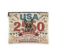 Beauty case con cane belga Malinois da 250 anni, vintage, 4 luglio, borsa da viaggio per donne e ragazze, piccola borsa portatile americana in tela con cerniera, 17,8 x 22,9 cm