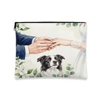 Beauty case con cane Border Collie, borsa da viaggio romantica per matrimonio, per donne e ragazze, piccola borsa portatile in tela con cerniera, borsa da toeletta per animali domestici, 17,8 x 22,9