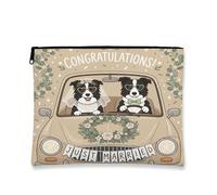 Beauty case con cane Border Collie, divertente astuccio da viaggio per donne e ragazze, con scritta "Just Married", piccola borsa portatile in tela con cerniera, 17,8 x 22,9 cm