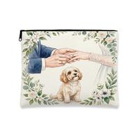 Beauty case con cane Cavachon, borsa da viaggio romantica per matrimonio, per donne e ragazze, piccola borsa portatile in tela con cerniera, borsa da toeletta per animali domestici, 17,8 x 22,9 cm