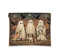 Beauty case con cane Cavachon di Halloween, borsa da viaggio per cosmetici con fantasmi per donne e ragazze, organizer portatile con cerniera in tela piccola e foresta 17,8 x 22,9 cm