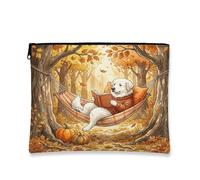Beauty case con cane dei Grandi Pirenei, borsa da viaggio per libri divertenti per donne e ragazze, piccola borsa portatile in tela con cerniera, borsa da toilette autunnale, 17,8 x 22,9 cm