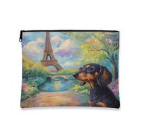 Beauty case con cane della Torre di Parigi, borsa da viaggio colorata parigina per donne, organizer portatile in tela con cerniera, borsa da toilette primaverile per la cura della pelle, 17,8 x 22,9
