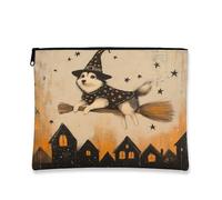 Beauty case con cane di Halloween, borsa da viaggio per cosmetici fantasiosa strega da donna, organizer portatile in tela con cerniera, borsa da toilette autunnale per la cura della pelle, 17,8 x 22,9