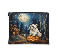 Beauty case con cane di Halloween, borsa fantasiosa per mummie, organizer portatile in tela con cerniera, borsa da toilette per festival autunnali, 17,8 x 22,9 cm