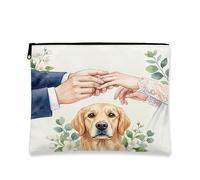 Beauty case con cane Golden Retriever, borsa da viaggio romantica per matrimonio, per donne e ragazze, piccola borsa portatile in tela con cerniera, borsa da toeletta per animali domestici, 17,8 x