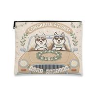 Beauty case con cane husky, divertente astuccio da viaggio per donne e ragazze, con scritta "Just Married", piccola borsa portatile in tela con cerniera, 17,8 x 22,9 cm