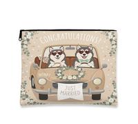 Beauty case con cane Malamutes, borsa da viaggio divertente per matrimonio e auto, per donne e ragazze, con scritta "Just Married", piccola borsa portatile in tela con cerniera, 17,8 x 22,9 cm