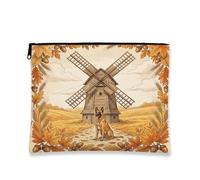 Beauty case con cane Malinois belga autunnale, borsa da viaggio vintage con mulino a vento per donne, regali per ragazze, organizer portatile in tela con cerniera, 17,8 x 22,9 cm