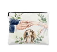 Beauty case con cane Saluki, borsa da viaggio romantica per matrimonio, per donne e ragazze, piccola borsa portatile in tela con cerniera, borsa per articoli da toeletta per animali domestici, 17,8 x