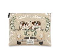 Beauty case con cane San Bernardo, divertente astuccio da viaggio per donne e ragazze, con scritta "Just Married", piccola borsa portatile in tela con cerniera, 17,8 x 22,9 cm