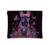 Beauty case con cani francesi galassia, borsa da viaggio colorata con farfalla cosmica per donne, piccola borsa portatile in tela con cerniera, regalo per compleanni e festival, nero, 7x9 Inch, Cani