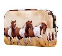 Beauty case con cavalli che corrono nella polvere, da donna, per articoli da toeletta da viaggio, grande, con cerniera, Multi, 18.5x7.5x13cm/7.3x3x5.1in, Beauty case