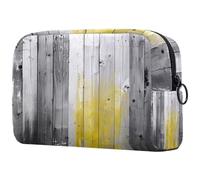 Beauty case con cerniera gialla sfumata con assi di legno stampa carino sacchetto cosmetico impermeabile borsa cosmetica regalo di compleanno per donne ragazze, Multi, 18.5x7.5x13cm/7.3x3x5.1in, Art