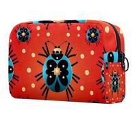 Beauty case con cerniera nera coccinella sfondo rosso carino sacchetto cosmetico impermeabile borsa cosmetica regalo di compleanno per donne ragazze, Multicolore 7, 18.5x7.5x13cm/7.3x3x5.1in, Art Deco