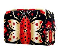 Beauty case con cerniera nera coccinella sfondo rosso carino sacchetto cosmetico impermeabile borsa cosmetica regalo di compleanno per donne ragazze, Multicolore 9, 18.5x7.5x13cm/7.3x3x5.1in, Art Deco