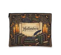 Beauty case con citazione della biblioteca gotica di Halloween e libri | Gothic Library Estetic, borsa cosmetica, scena mistica a lume di candela, design vintage a pergamena