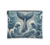 Beauty case con coda di balena, borsa da viaggio artistica con onde dell'oceano, borsa da viaggio per donne, organizer portatile in tela con cerniera, borsa da toilette per la cura della pelle estiva