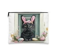 Beauty case con coniglio pasquale, astuccio per cosmetici vintage floreale da donna, organizer portatile in tela con cerniera, borsa da toilette primaverile per le vacanze, 17,8 x 22,9