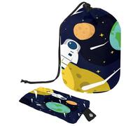 Beauty case con coulisse, a forma di barile, a forma di barile, con galassia, pianeta, astronauro, terra, stelle, beauty case, organizer da viaggio + piccola borsa, Multi,