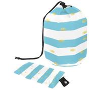 Beauty case con coulisse, a forma di barile, a forma di botte, a righe blu, bianche, dorate, trousse da viaggio + piccola borsa, Multi, 9.9x6.9in/25.2x17.6cm;6x3.5in/15.2x8.8cm, Beauty case