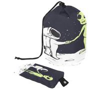 Beauty case con coulisse, a forma di barile, con astronauta spaziale, alieni, borsa per cosmetici, organizer da viaggio + piccola borsa, Multi, 9.9x6.9in/25.2x17.6cm;6x3.5in/15.2x8.8cm, Beauty case