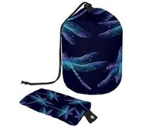 Beauty case con coulisse, a forma di botte, con libellula, insetto blu navy, borsa per cosmetici, organizer da viaggio per trucchi + piccola borsa, Multi, 9.9x6.9in/25.2x17.6cm;6x3.5in/15.2x8.8cm,