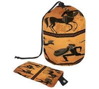 Beauty case con coulisse, a forma di botte, con motivo cultura egiziana, borsa per cosmetici, organizer da viaggio + piccola borsa, Multi, 9.9x6.9in/25.2x17.6cm;6x3.5in/15.2x8.8cm, Beauty case