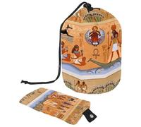 Beauty case con coulisse, a forma di botte, con motivo cultura egiziana, borsa per cosmetici, organizer da viaggio + piccola borsa, Multi, 9.9x6.9in/25.2x17.6cm;6x3.5in/15.2x8.8cm, Beauty case