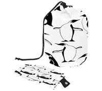 Beauty case con coulisse, a forma di botte, con pinguini che giocano insieme, borsa per cosmetici, organizer da viaggio per trucchi + piccola borsa, Multi, 9.9x6.9in/25.2x17.6cm;6x3.5in/15.2x8.8cm,
